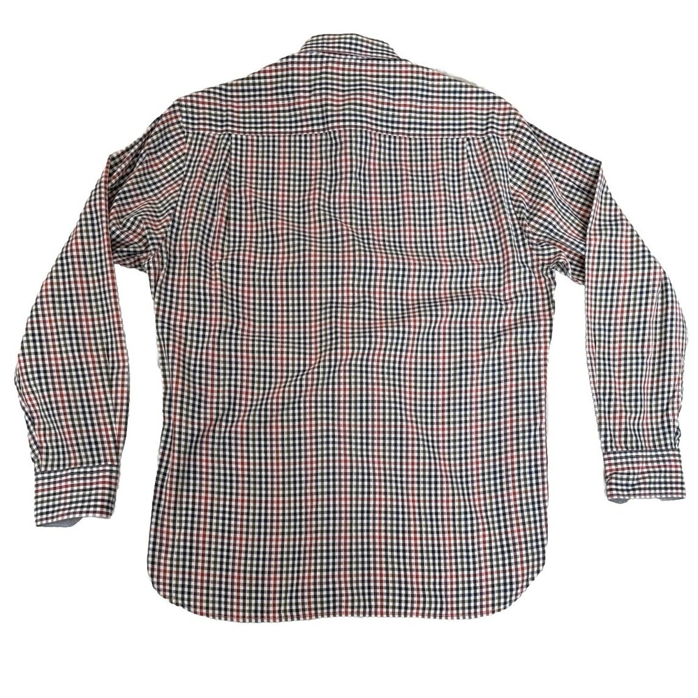 Johnston Murphy Shirt Mens Size Medium Blue Orange Plaid Button Up Tailored Fit - Picture 2 of 16